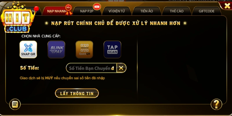 Giao dịch nạp tiền Hitclub với quy trình cụ thể
